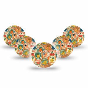 ExpressionMed Fruit Stickers Freestyle Libre 3 and Libre 3 Plus, 5-Pack Tape and 5-Pack Sticker Fresh fruit print Sensor Cover for CGM