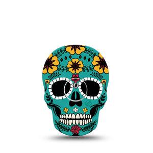 ExpressionMed Teal Skull Freestyle Libre 3 Skull Shape Tape Single Tape and Single Sticker Day of the Dead Skull Patch CGM Design