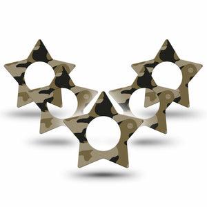 ExpressionMed Camo Freestyle Libre 2 and Libre 2 Plus Star Shape Tape, Abbott Lingo, 5-Pack Tape Tactical Gray Plaster CGM Design