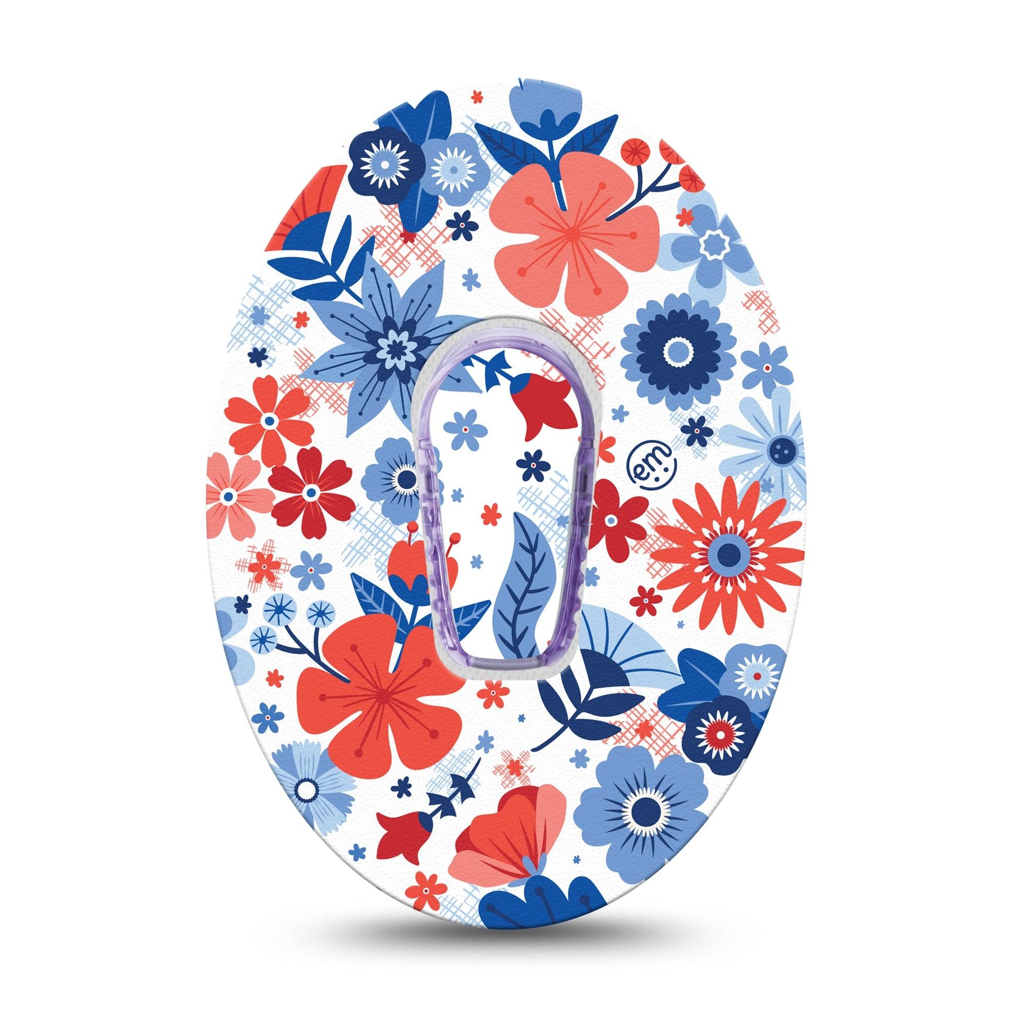 ExpressionMed July Flowers Dexcom G6 Sticker and Tape red white blue flower mix Vinyl Sticker and Tape Design CGM Design