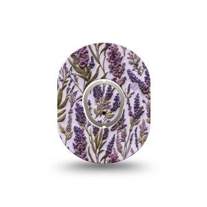 ExpressionMed Stitched Bloom Dexcom G7 and Dexcom Stelo Glucose Biosensor System Mini, Single Tape and Single Sticker Lavender embroidery Waterproof Sensor Cover for CGM