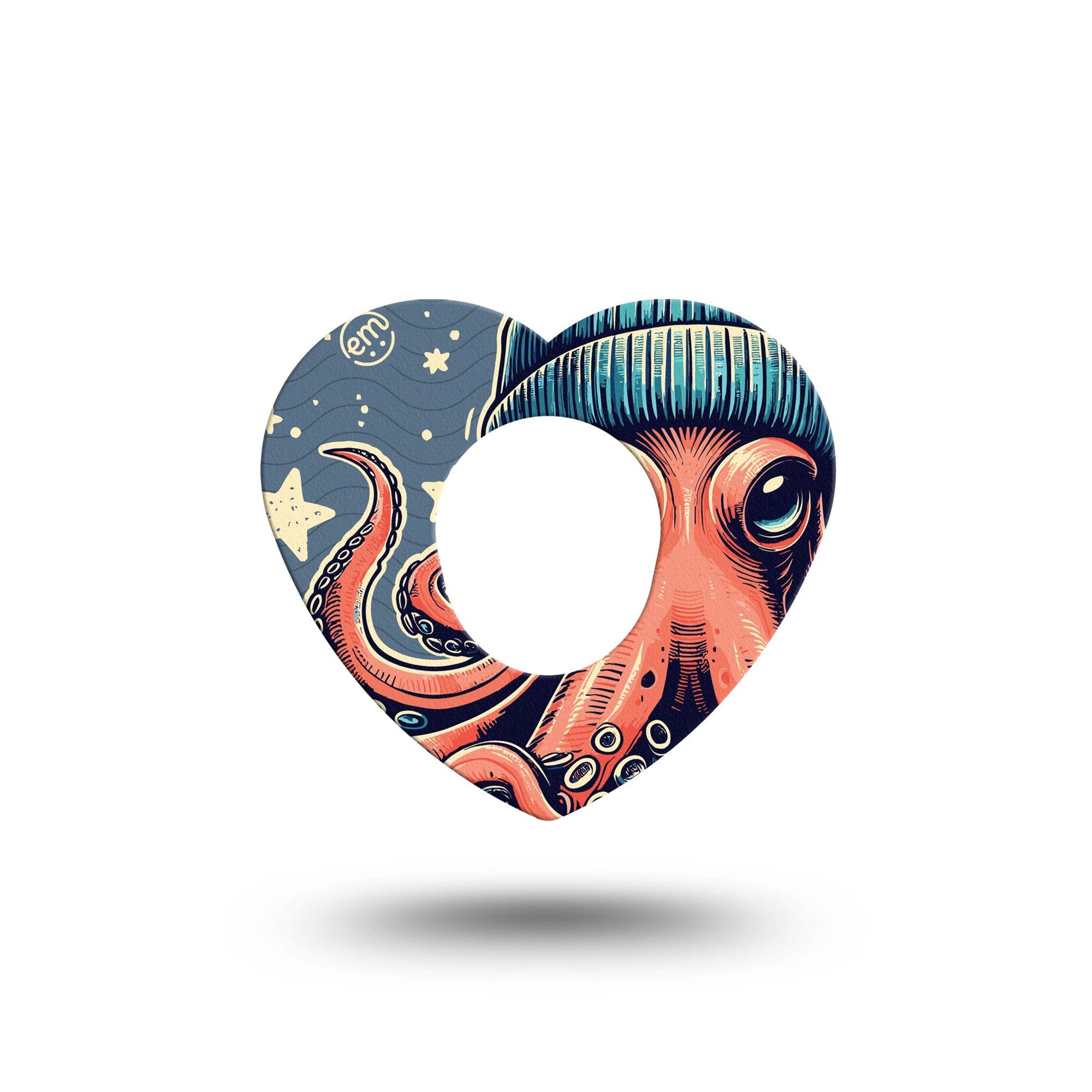 ExpressionMed Hipster Octopus Dexcom G7 Heart Shape Tape, Dexcom Stelo Glucose Biosensor System, Single Tape Imagitive Octopus Creature Overlay Patch CGM Design