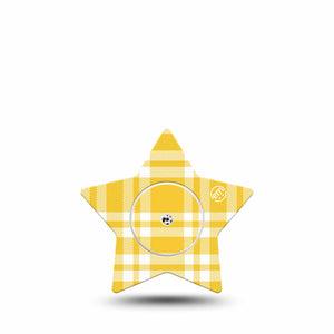 ExpressionMed yellow gingham Freestyle Libre, Libre 2 Plus, and Abbott Lingo Star, Single Tape and Single Sticker Summer yellow plaid Patch for CGM