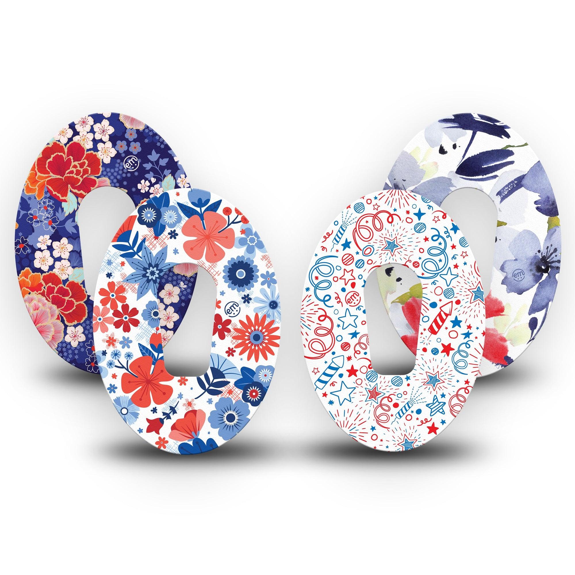 ExpressionMed Summer Flowers Dexcom G6 Tape 4-Pack Variety 4th of July Florals Plaster CGM Design