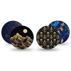 ExpressionMed Midnight Majesty Variety Pack Dexcom G7 and Dexcom Stelo Glucose Biosensor System OverPatch, 4-Pack Tape Navy gold pack Adhesive Tape for CGM