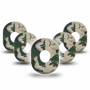 ExpressionMed Tapestry Cranes Dexcom G7 and Dexcom Stelo Glucose Biosensor System, 5-Pack Art cranes and trees Adhesive Patch for Continuous Glucose Monitor