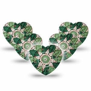 ExpressionMed Knit Monstera Freestyle Libre, Libre 2 Plus, and Abbott Lingo Heart, 5-Pack Tape and 5-Pack Sticker Knit green floral Plaster for Continuous Glucose Monitor