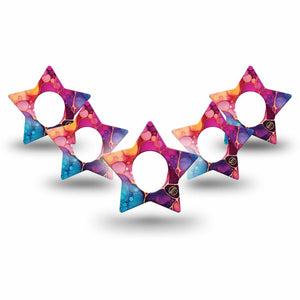 ExpressionMed Rainbow Ink Dexcom G7 and Dexcom Stelo Glucose Biosensor System Star, 5-Pack Multicolor abstract art Decorative Adhesive Tape for Continuous Glucose Monitor