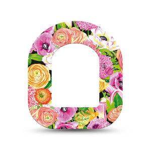 ExpressionMed Hand Painted Omnipod Mini Tape Single Tape Pink Orange Flower Bouquet Adhesive Tape Pump Design