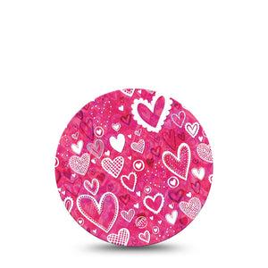 Whimsical Hearts Dexcom 2 Overpatch Adhesive Tape, Single, Pink Heart design Valentine Themed CGM Adhesive patch, Dexcom Stelo