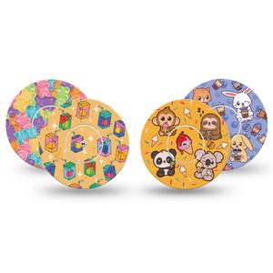 ExpressionMed Sugar Rush Variety Pack Freestyle Libre and Libre 2 Plus Sticker and Tape, Abbott Lingo, Adorable Animals and Treats, Adhesive Sticker and Tape Design Continuous Glucose Monitor Design