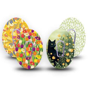 ExpressionMed Vivid Garden Dexcom G6, tape and sticker  Lucky black cat garden Waterproof Plaster for Continuous Glucose Monitor