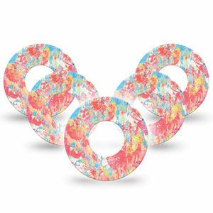 ExpressionMed Faded Summer Freestyle Libre and Libre 2 Plus Tape, Abbott Lingo, 5-Pack Tape Art Faded Coral Print, Fixing Ring Tape Continuous Glucose Monitor Design