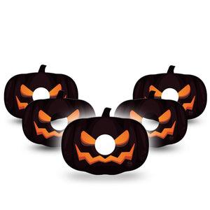 ExpressionMed Scary Pumpkin Freestyle Libre 3 Pumpkin Shape Tape 5-Pack Haunted Pumpkin Face Patch CGM Design