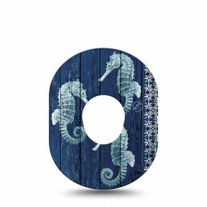ExpressionMed Seahorse Dexcom G7 and Dexcom Stelo Glucose Biosensor System, Single Tape ocean themed pattern Fixing Ring Patch for CGM