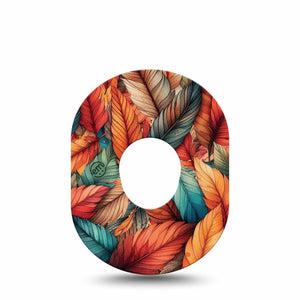 ExpressionMed Fall Leaf Feathers Dexcom G7 Tape, Dexcom Stelo Glucose Biosensor System,  Single Bundle of Orange Teal Feathers Overlay Tape Continuous Glucose Monitor Design