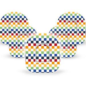 ExpressionMed Rainbow Checkerboard Omnipod Tape 5-Pack Tape and 5-Pack Sticker Fun Checkerboard, Adhesive Patch Pump Design