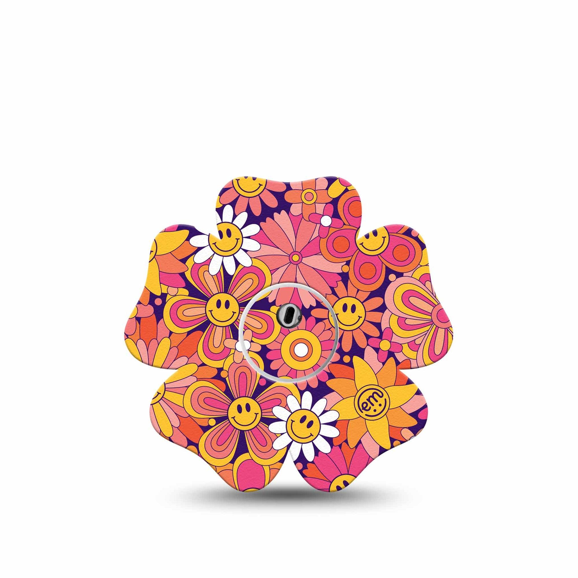 ExpressionMed Groovy Freestyle Libre 3 Flower Shape Tape Single Tape and Single Sticker Pink Orange Sunflower Plaster CGM Design