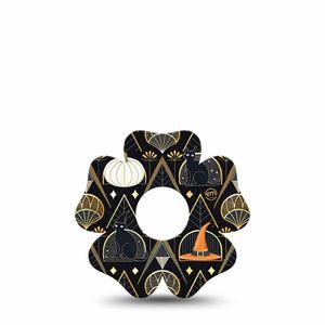 ExpressionMed Art Deco Halloween Freestyle Libre 3 and Libre 3 Plus Flower Shape Tape, Single Tape Spooky Art Deco Inspired, Overlay Tape CGM Design