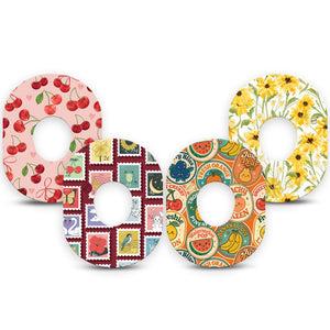 ExpressionMed Sweet Stickers Dexcom G7 and Dexcom Stelo Glucose Biosensor System, 4-Pack Tape Adorbale fruits and florals Fixing Ring Tape for Continuous Glucose Monitor