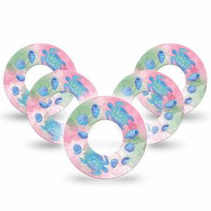 ExpressionMed Turtley One-derful Freestyle Libre, Libre 2 Plus, and Abbott Lingo, 5-Pack Pink hibiscus blue turtles Decorative Patch for Continuous Glucose Monitor