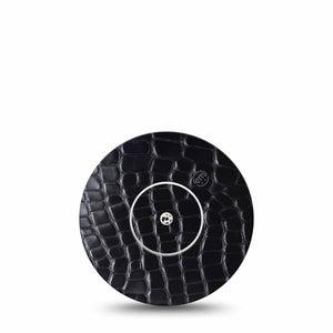ExpressionMed Black Aligator Skin Freestyle Libre and Libre 2 Plus Tape, Abbott Lingo, Single Tape and Single Sticker Black Gator Print, Fixing Ring Tape Continuous Glucose Monitor Design