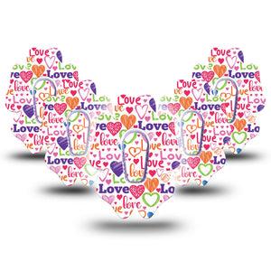 ExpressionMed Abundance of Love Dexcom G6 Flower Shape Tape 5- Pack Tape and 5- Pack Sticker Love Doodles, Adhesive Patch Continuous Glucose Monitor Design