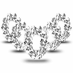 ExpressionMed Custom Black and White Floral Dexcom G6 Flower Shape Tape 5-Pack Tape Black White Petals Adhesive Patch Continuous Glucose Monitor Design