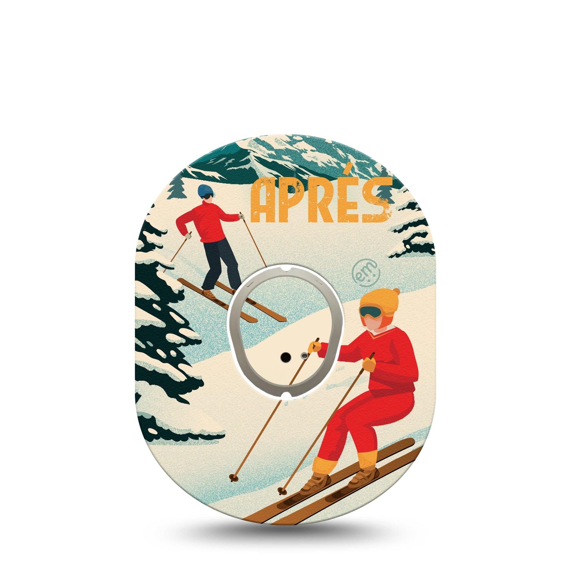 ExpressionMed Retro Winter Dexcom G7 Tape, Dexcom Stelo Glucose Biosensor System, Single Tape and Single Sticker Retro-Inspired Skiers, Overlay Tape Continuous Glucose Monitor Design