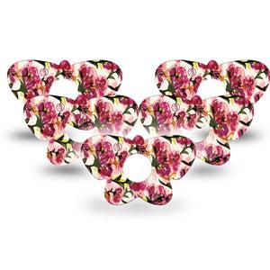 ExpressionMed Maroon Flowers Freestyle Libre 3 and Libre 3 Plus Butterfly Shape Tape 5-Pack Tape Wine Red Gossamer Florals, Overlay Patch CGM Design