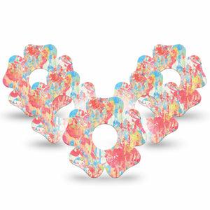 ExpressionMed Faded Summer Freestyle Libre 3 and Libre 3 Plus Flower Shape Tape 5-Pack Tape Vintage Cool Blue Orange Pattern, Plaster CGM Design