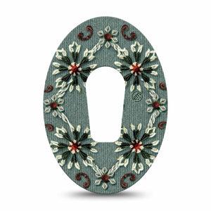 ExpressionMed Green Embroidery Dexcom G6 Tape, Single Tape Green Threaded Petals, Plaster Continuous Glucose Monitor Design