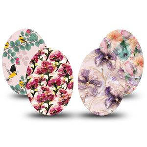 ExpressionMed Warm Florals Medtronic Guardian Enlite Universal Oval, 4-Pack Tape Yellow finch pink blossoms Best Covers for CGM