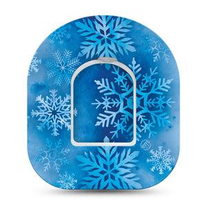 ExpressionMed Falling Snow Omnipod Tape, Single Tape and Single Sticker Frozen Snowflakes, Adhesive Patch Pump Design