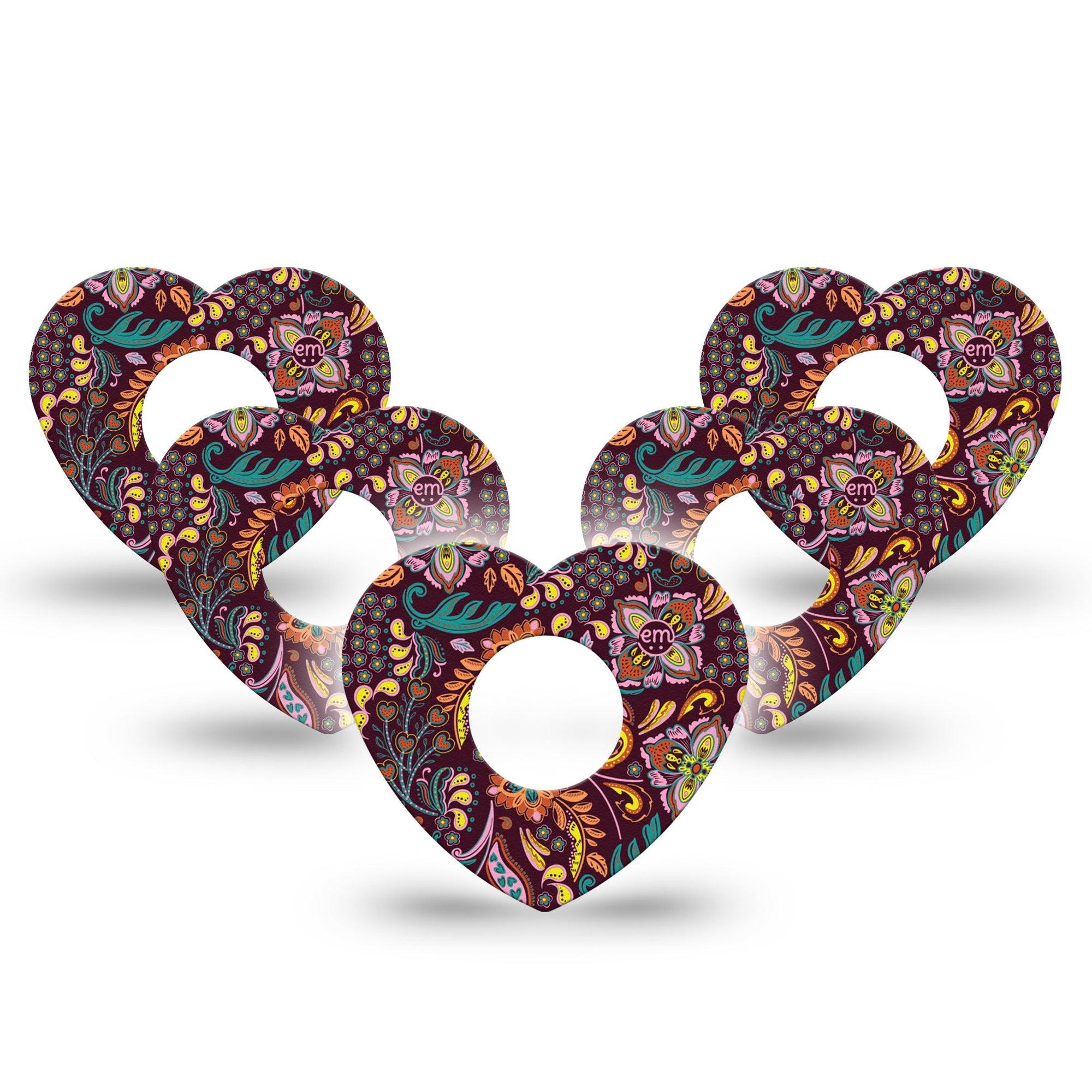 ExpressionMed Ornate Floral Infusion Set Heart Shape Tape 10-Pack Tape Brown Floral Pattern, Adhesive Tape Continuous Glucose Monitor Design