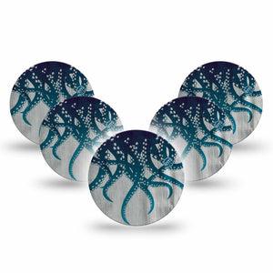 ExpressionMed Tentacles Freestyle Libre 3 and Libre 3 Plus Overpatch, 5-Pack Tape Marine Life, Adhesive Patch CGM Design