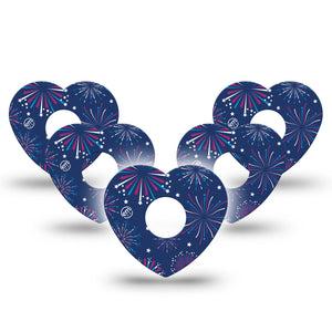 ExpressionMed Night Sky Celebration Freestyle Libre 3 Heart Shape Tape 5-Pack 4th of July Fireworks Overlay Patch CGM Design