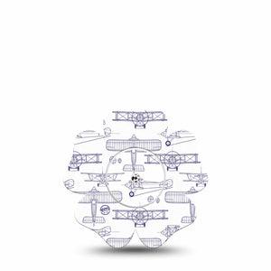 ExpressionMed Airplane Freestyle Libre 2 and Libre 2 Plus Flower Shape Tape, Abbott Lingo, Single Tape and Single Sticker Stenciled Aircraft, Plaster CGM Design
