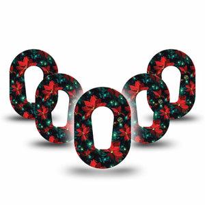 ExpressionMed Christmas Floral Dexcom G6 Mini Tape, 5-Pack Tape Poinsettias and Lights, Adhesive Tape CGM Design
