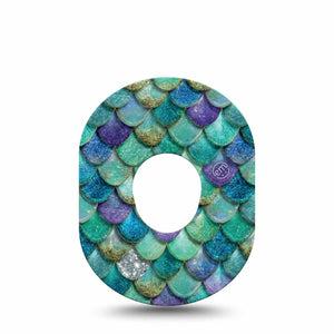 ExpressionMed Mermaid Scales Dexcom G7 and Dexcom Stelo Glucose Biosensor System, Single Tape aquatic texture design Fixing Ring Patch for CGM