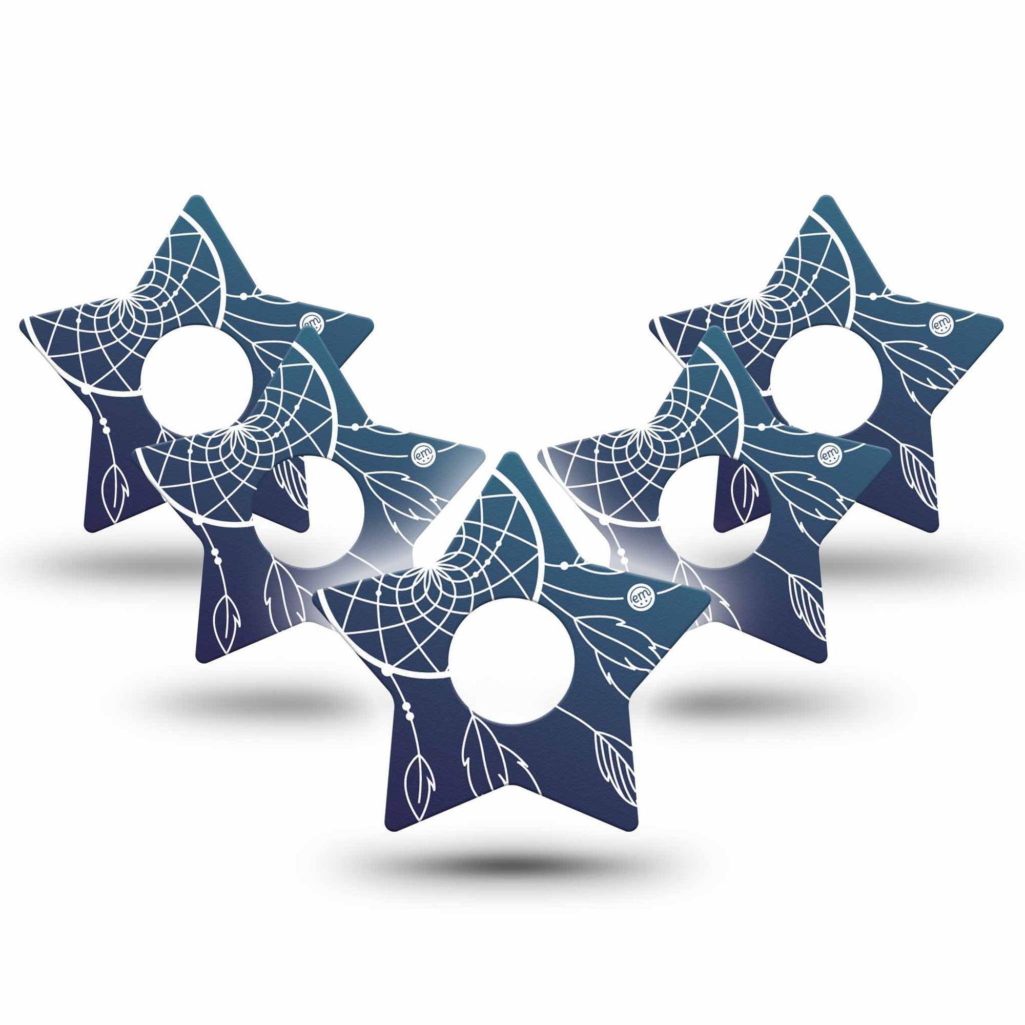 ExpressionMed Blue Dreamcatcher Freestyle Libre 3 and Libre 3 Plus Star Shape Tape 5-Pack Tape Boho Decor Overlay Tape CGM Design