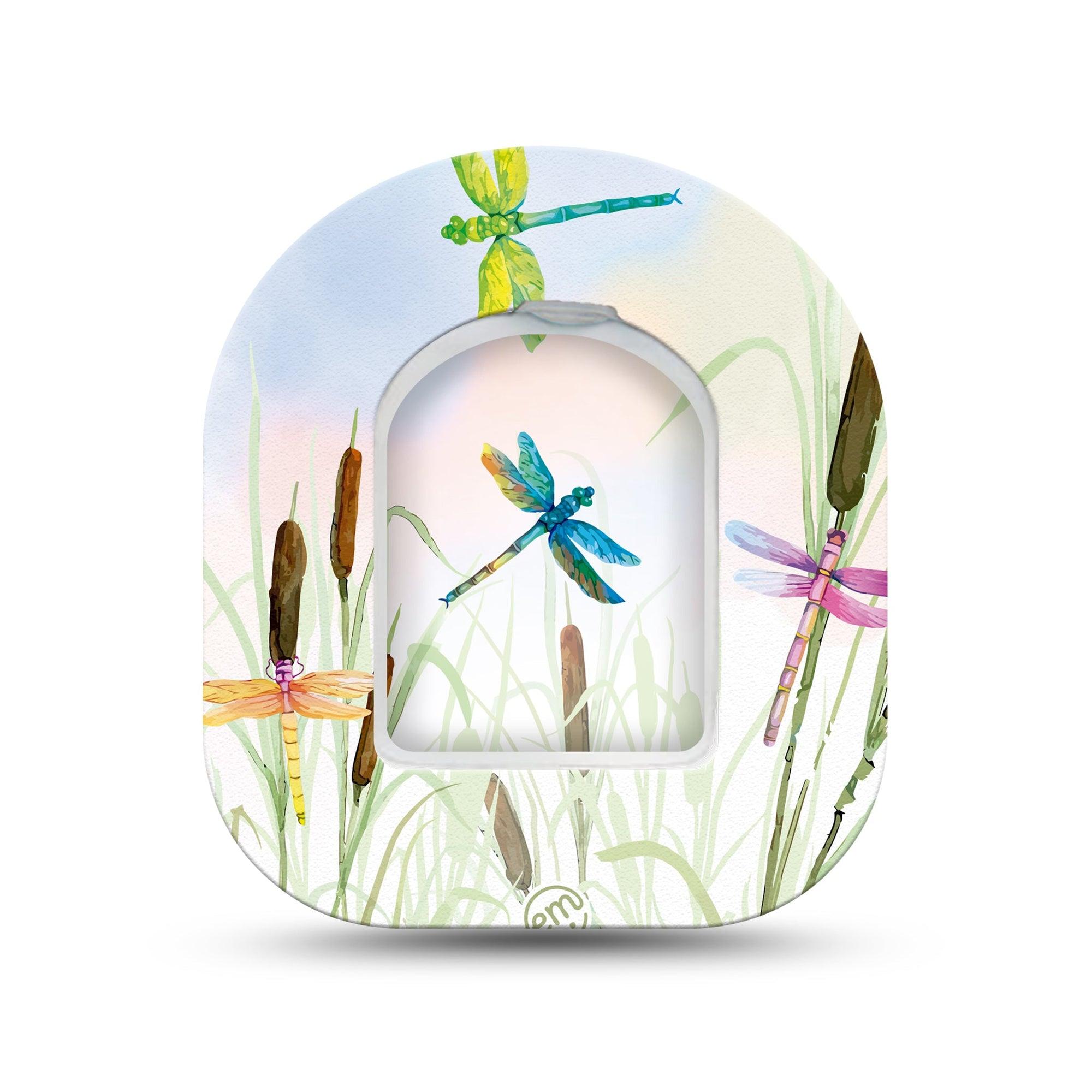 ExpressionMed Dragonfly Omnipod Surface Center Sticker and Mini Tape Grass Field Inspired Vinyl Sticker and Tape Design Pump Design