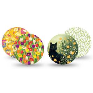 ExpressionMed Vivid Garden Dexcom G7 and Dexcom Stelo Glucose Biosensor System OverPatch, 4-Pack Tape Sweet cat in florals Overlay Tape for CGM