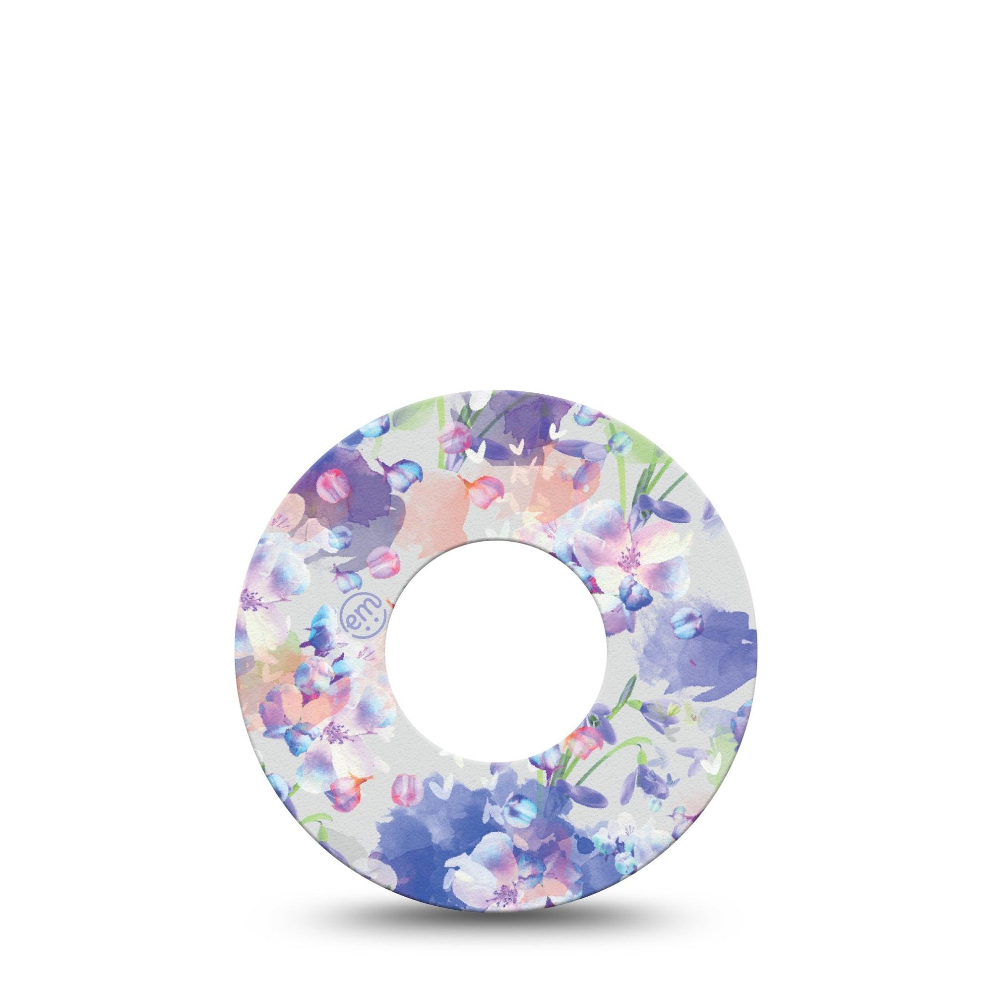 ExpressionMed Dreamy Blooms Freestyle Libre Tape, Abbott Linggo, Single Transparent like pastel purple blue Fixing Ring Tape Continuous Glucose Monitor Design