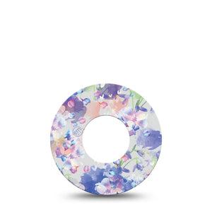 ExpressionMed Dreamy Blooms Freestyle Libre Tape, Abbott Linggo, Single Transparent like pastel purple blue Fixing Ring Tape Continuous Glucose Monitor Design