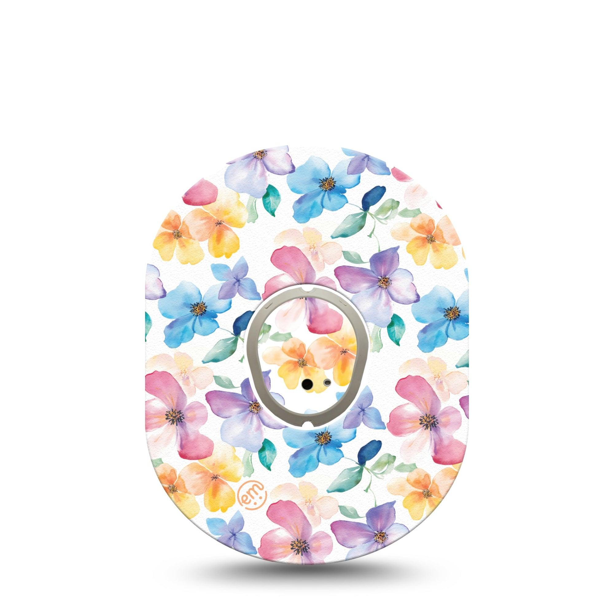ExpressionMed Luminous Florals Dexcom G7 Sticker and Tape, Dexcom Stelo Glucose Biosensor System,   Soft Multicolored Blooms, Vinyl Sticker and Tape Pairing Continuous Glucose Monitor Design