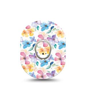 ExpressionMed Luminous Florals Dexcom G7 Sticker and Tape, Dexcom Stelo Glucose Biosensor System,   Soft Multicolored Blooms, Vinyl Sticker and Tape Pairing Continuous Glucose Monitor Design