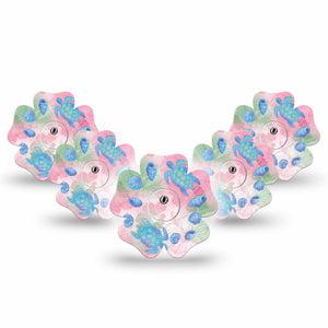 ExpressionMed Turtley One-derful Freestyle Libre 3 and Libre 3 Plus Flower, 5-Pack Tape and 5-Pack Sticker Hibiscus florals Waterproof Plaster for Continuous Glucose Monitor