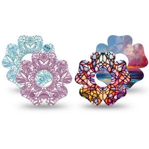 ExpressionMed Sunset Blossom Variety Pack Freestyle Libre 3 and Libre 3 Plus Flower Shape Tape 4-Pack Tape Variety Sunset Color Florals, Plaster CGM Design