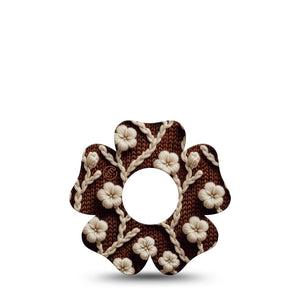 ExpressionMed Cozy Sweater Infusion Set Flower Shape Tape, 5-Pack Tape Brown With White Florals, Plaster Continuous Glucose Monitor Design